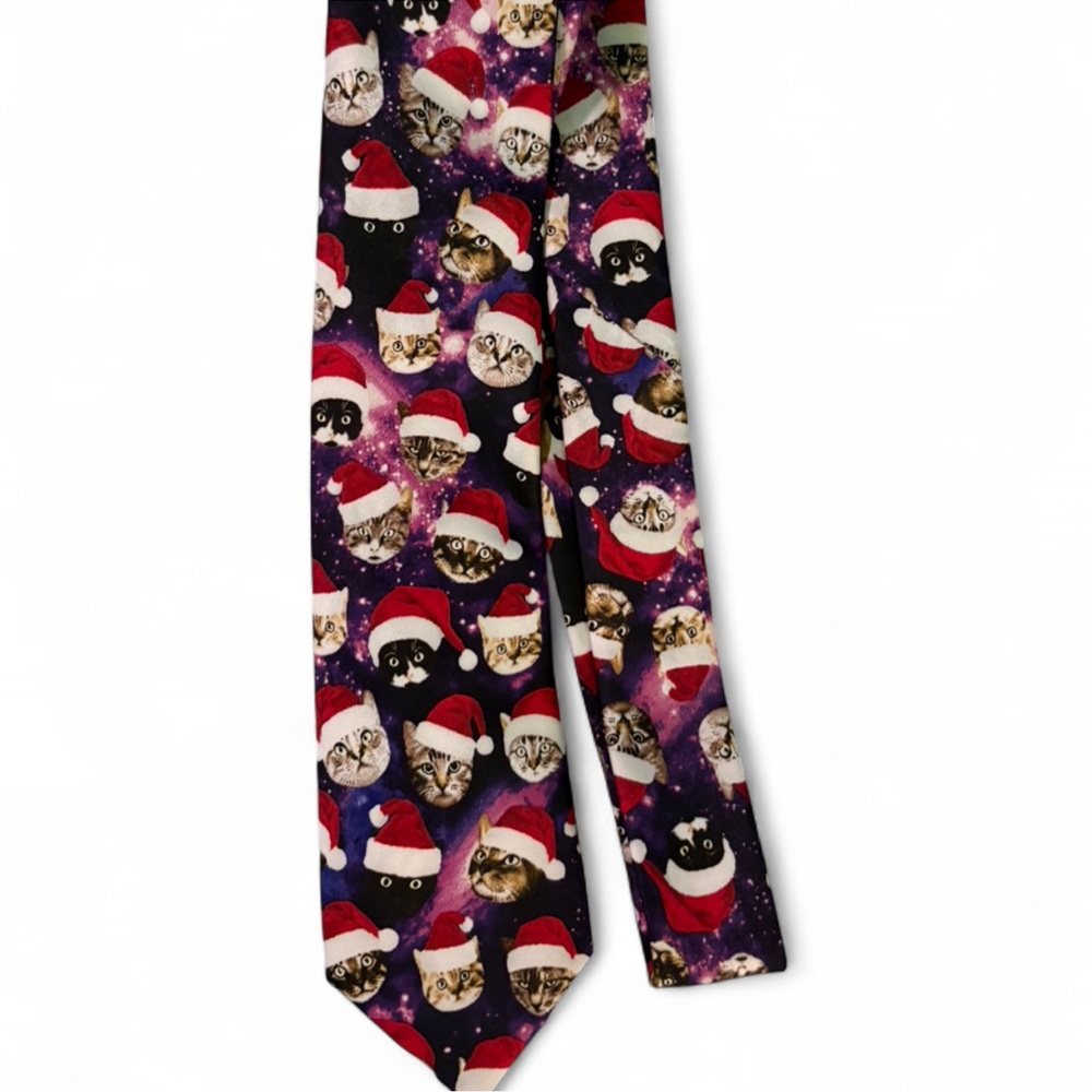 Funny cat in Santa hats novelty tie Holiday gift perfect ugly sweater party
